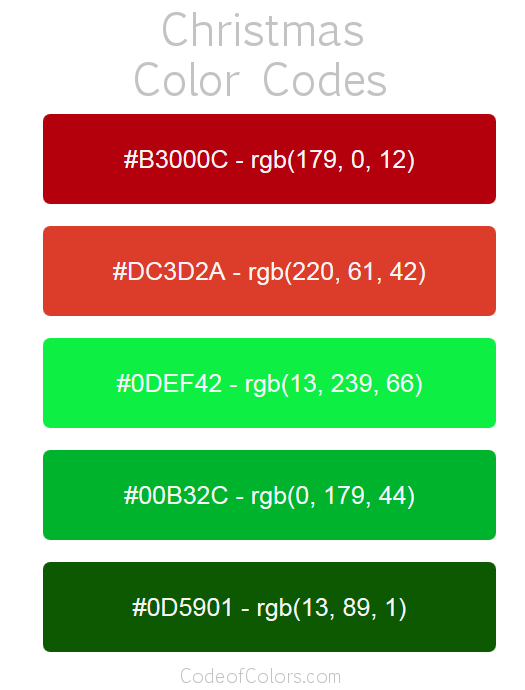 Christmas Color Palette Hex and RGB Color Codes