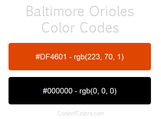 Baltimore Orioles Team Color Codes