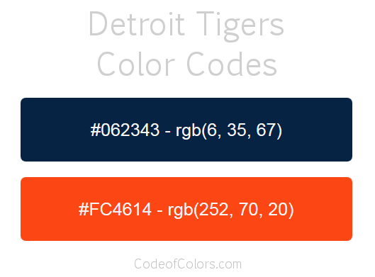 Detroit Tigers Team Color Codes