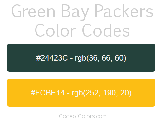 Green Bay Packers Team Color Codes