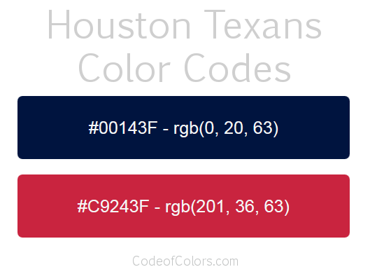 Houston Texans Team Color Codes