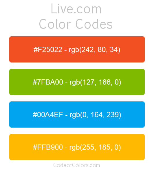 Live.com Logo and Website Color Codes