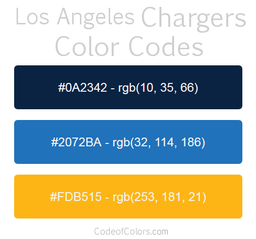 Los Angeles Chargers Team Color Codes