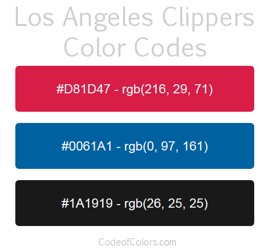 Los Angeles Clippers Team Color Codes