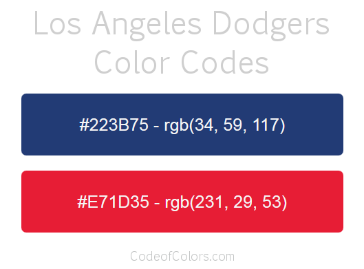Los Angeles Dodgers Team Color Codes
