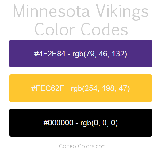 Minnesota Vikings Team Color Codes