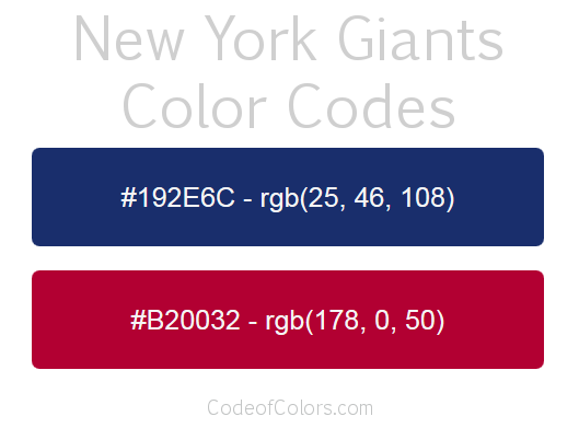 New York Giants Team Color Codes