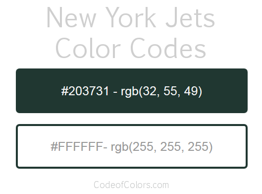 New York Jets Team Color Codes