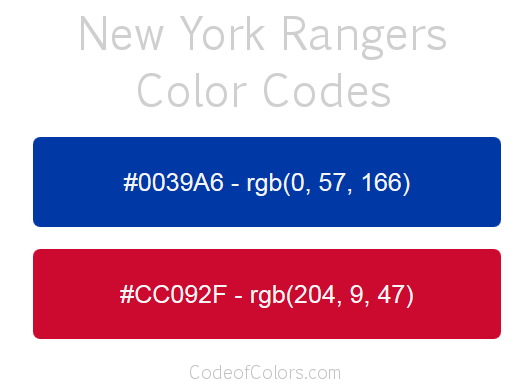 New York Rangers Team Color Codes