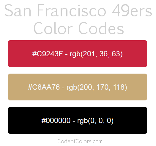 San Francisco 49ers Team Color Codes