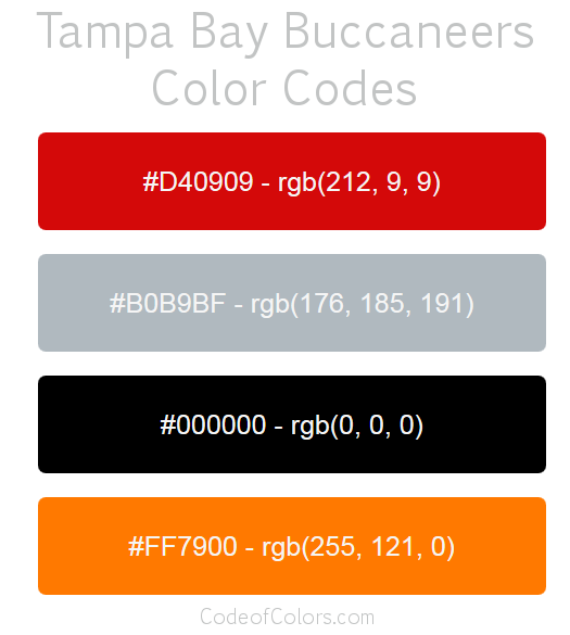 Tampa Bay Buccaneers Team Color Codes