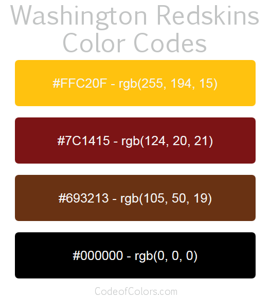 Washington Redskins Team Color Codes